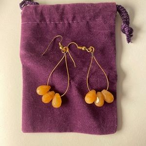 Peach stone droplet earrings. Real gem stones